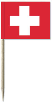 Cocktailprikkers vlag Zwitserland - 50x stuks - 8 cm vlaggetjes - landen decoratie - Prikkertjes Multi