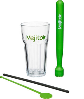 Cocktails/Mojito glazen set - 4x stuks - met accessoires - transparant - 360 ML