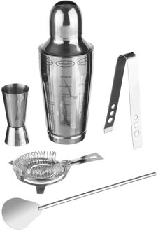 Cocktailshaker 600 ml RVS 5-delige set - Cocktailshakers Zilverkleurig