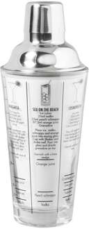 Cocktailshaker met recepten - transparant/zilver - ø8.3x22 cm