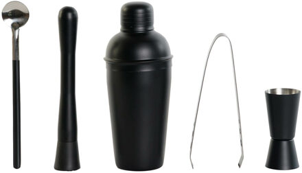 Cocktailshaker set - 5-delig - zwart - rvs - 500 ml - Cocktailshakers