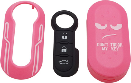 Cocolockey Remote Flip Key Shell Case Autosleutel Pad Voor Fiat 500 Panda Punto Bravo Vervanging Key Case 3 Knop rubber Knop Pad roze