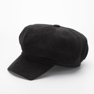 Cokk Hoed Vrouwen Katoen Achthoekige Baret Vrouwen Retro Schilder Cap Herfst Winter Hoeden Voor Vrouwen Dames Hoeden Gorro Pet Effen zwart