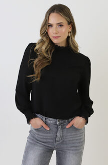 Col Blouse Met Kant Zwart