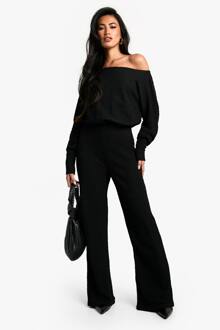 Cold Shoulder Jumpsuit Met Wijde Pijpen En Textuur, Black - 40