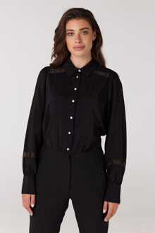 Colette blouse met kanteninzet en pofmouw black Zwart - L
