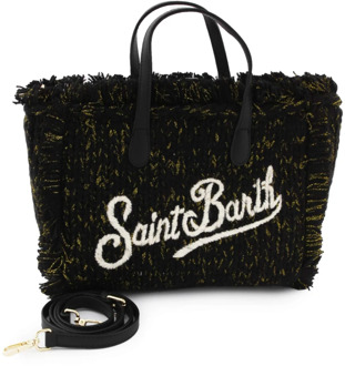Colette Handgebreide Lurex Zwarte en Gouden Shopper Tas MC2 Saint Barth , Black , Dames - ONE Size
