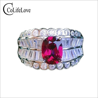 CoLife Jewelry Fashion Garnet Ring for Daily Wear 6mm*8mm Natural Garnet Ring 925 Garnet Jewelry Silver Gemstone Ring