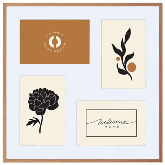 Collage fotolijst Natural - voor 4x foto van 10 x 15 cm - hout - naturel/wit - 32 x 32 cm