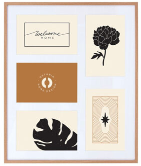 Collage fotolijst Natural - voor 5x foto van 10 x 15 cm - hout - naturel/wit - 31 x 37 cm