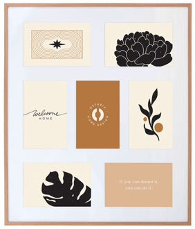 Collage fotolijst Natural - voor 7x foto van 10 x 15 cm - hout - naturel/wit - 39 x 46 cm