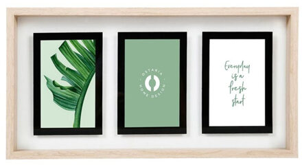 Collage fotolijst NEO - voor 3x foto van 10 x 15 cm - hout - naturel/zwart - 47 x 23 cm