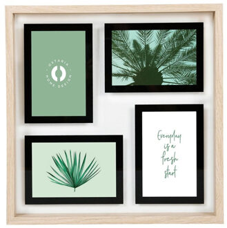 Collage fotolijst NEO - voor 4x foto van 10 x 15 cm - hout - naturel/zwart - 36 x 36 cm
