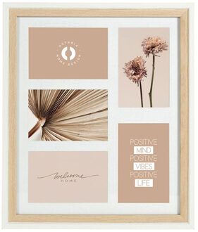Collage fotolijst NEO - voor 5x foto van 10 x 15 cm - hout - naturel/wit - 34 x 40 cm