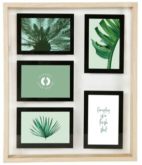 Collage fotolijst NEO - voor 5x foto van 10 x 15 cm - hout - naturel/zwart - 37 x 44 cm