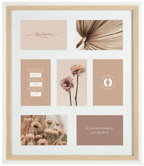 Collage fotolijst NEO - voor 7x foto van 10 x 15 cm - hout - naturel/wit - 42 x 49 cm