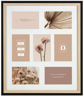 Collage fotolijst NEO - voor 7x foto van 10 x 15 cm - hout - naturel/zwart - 42 x 49 cm