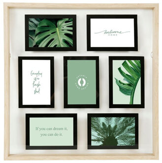 Collage fotolijst NEO - voor 7x foto van 10 x 15 cm - hout - naturel/zwart - 49 x 49 cm