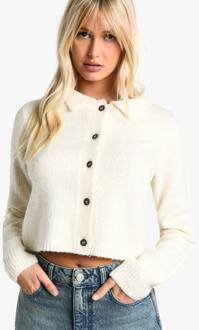 Collared Button Through Knit Cardigan, Cream - XL