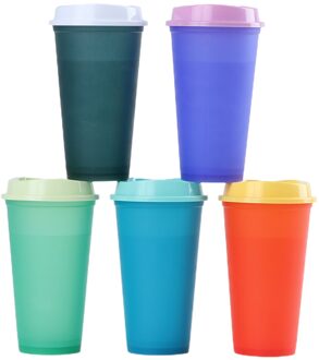Collectie 5 Kleur Veranderende Koffiekopje Met Brede Mond Deksel Herbruikbare Winter Creatieve Drinken Tool 5stk