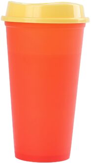 Collectie 5 Kleur Veranderende Koffiekopje Met Brede Mond Deksel Herbruikbare Winter Creatieve Drinken Tool Oranje