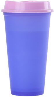Collectie 5 Kleur Veranderende Koffiekopje Met Brede Mond Deksel Herbruikbare Winter Creatieve Drinken Tool Paars