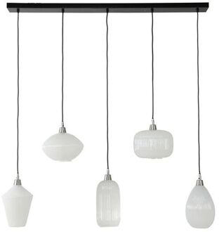 Collection - Hanglamp 5L Stripe White Glass Mix - Wit