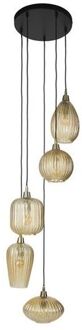 Collection - Hanglamp 5L V-shape Pattern Getrapt - Amberkleurig Glas Beige