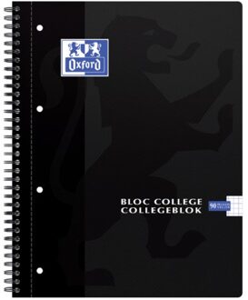 Collegeblok Oxford A4+ 4-gaats ruit 5mm 90vel zwart Wit