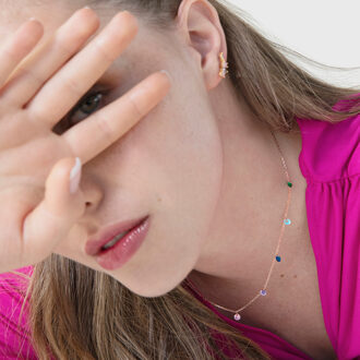 collier, gemaakt van 925 sterling zilver en veelkleurige zirkonia's met een 18 karaat roségoudkleurige afwerking. - maat