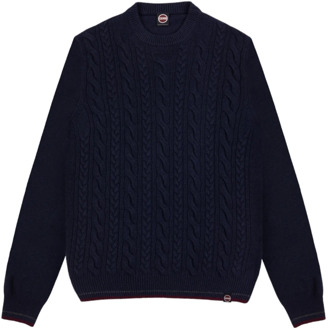 Colmar Blauwe Cable-Knit Crew-Neck Sweater Colmar , Blue , Heren - 2Xl,Xl,L,M,S