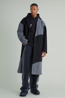 Color Block Melton Overcoat, Black - S