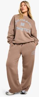 Colorado Athletics Geborduurde Rechte Pijpen Jogger, Taupe - S