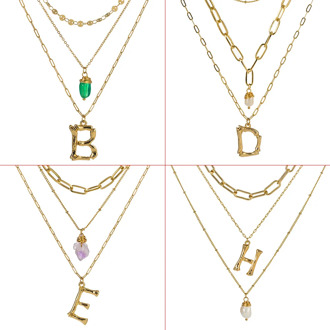 Colorful Letter Big Alphabet Name 26 Initial Pendant Necklace Women Gold Color Natural Pearl Stone Chain 2020 Fashion Long Boho