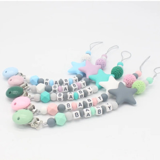 Colorful Silicone Personalized Letter Pacifier Clips Funny Chupetero Chain For Infant Feeding Toddler Chew Toy Clips BPA Free