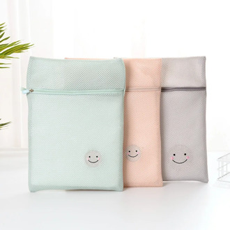 Colorful Smiley Embroidery Dirty Laundry Bag Folding Mesh Washing Machine Net Bag Bra Laundry Basket Underwear Socks Washing Bag