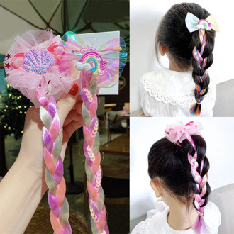 Colorful Wig Pigtail Elastic Hair Band for Girls Sequin Scrunchies Hair Ropes Kids Headwear