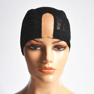 Coloryoung 1.5 "* 3" Black U Deel Pruik Cap Met Zwitserse Kant Verstelbare Bandjes Voor Maken Pruiken Spandex netto Elastische Dome Cap