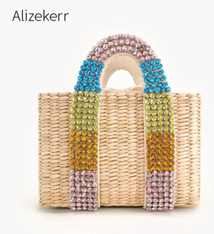 Colour Rhinestones Straw Bag Women 2020 Summer New Elegant Woven Diamonds Beach Bag Ladies Large Capacity Tote Handbag Holiday