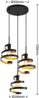 Colten hanglamp, 3-lamps, zwart, goud mat zwart, goud
