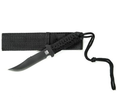 Combat mes zwart voor survival - 19.5 cm - inclusief nylon beschermhoes