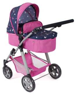 Combi poppenwagen Nele - Vlinders Navy Roze