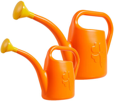 Combi-set kunststof bloemen/planten gieters met broeskop/sproeikop oranje 1.8 en 4,5 liter - Gieters