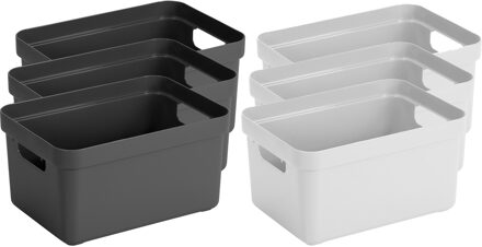 Combieset van 6x stuks opbergboxen/opbergmanden 13 liter kunststof in antraciet en wit