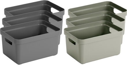 Combieset van 8x stuks opbergboxen/opbergmanden 13 liter kunststof in antraciet en lichtgroen - Opbergbox Multikleur