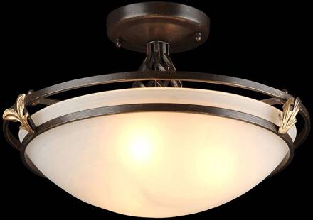 Combinare plafondlamp glazen kap rustikal brons, goud, wit