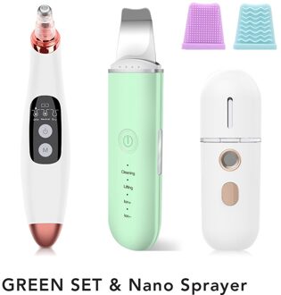 Comedondrukker Ultrasone Huid Scrubber Trillingen Gezicht Spatel Facial Scrubber Schop Schoon Cavitatie Peeling Facial Lifting groen reeks