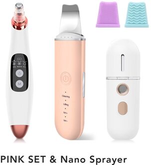 Comedondrukker Ultrasone Huid Scrubber Trillingen Gezicht Spatel Facial Scrubber Schop Schoon Cavitatie Peeling Facial Lifting roze reeks