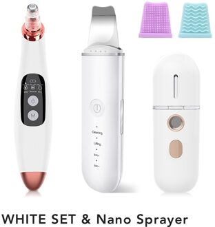Comedondrukker Ultrasone Huid Scrubber Trillingen Gezicht Spatel Facial Scrubber Schop Schoon Cavitatie Peeling Facial Lifting wit reeks