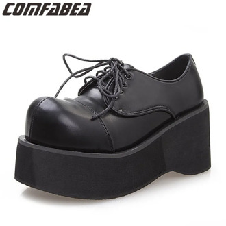 COMFABEA 2020 Platform Shoes Autumn Harajuku Gothic Punk Black Shoes High Platform Lolita Wedges Pumps